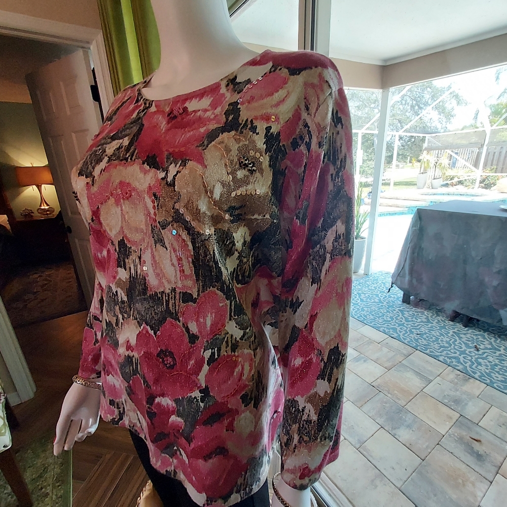 Flowered Sweater With Silver Threading Detail + S… - image 4